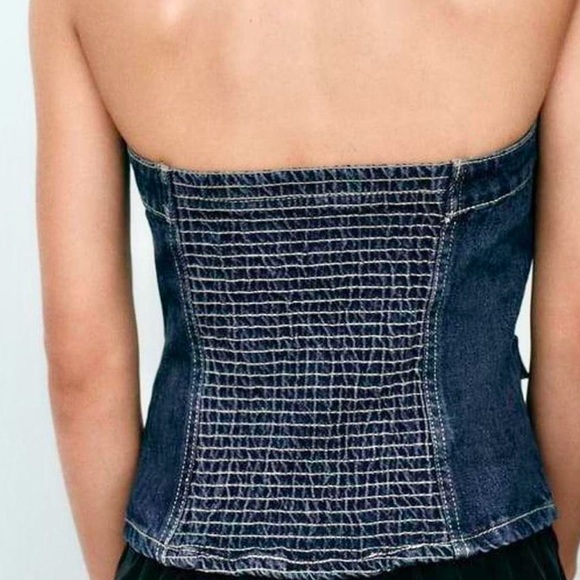 NWT ZARA Strapless TRF Denim Corset Top XS - Picture 8 of 9